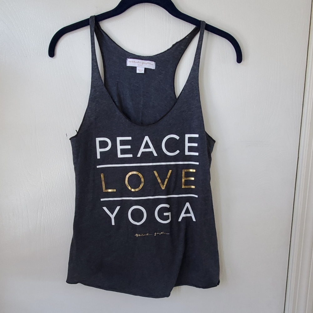 Spiritual Gangster Black Tank Top with Gold & White Peace Love Yoga